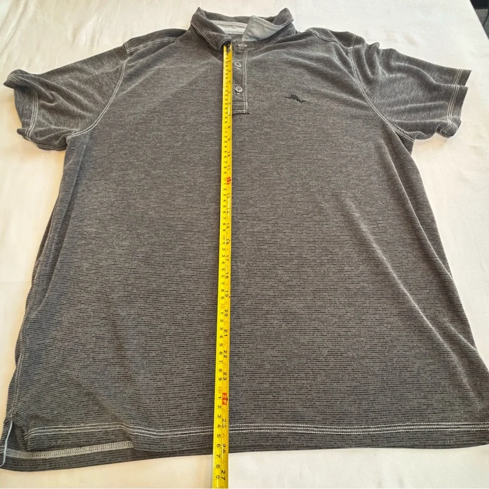 Tommy Bahama Men's XL Polo Shirt - Charcoal Gray Striped - Short Sleeve